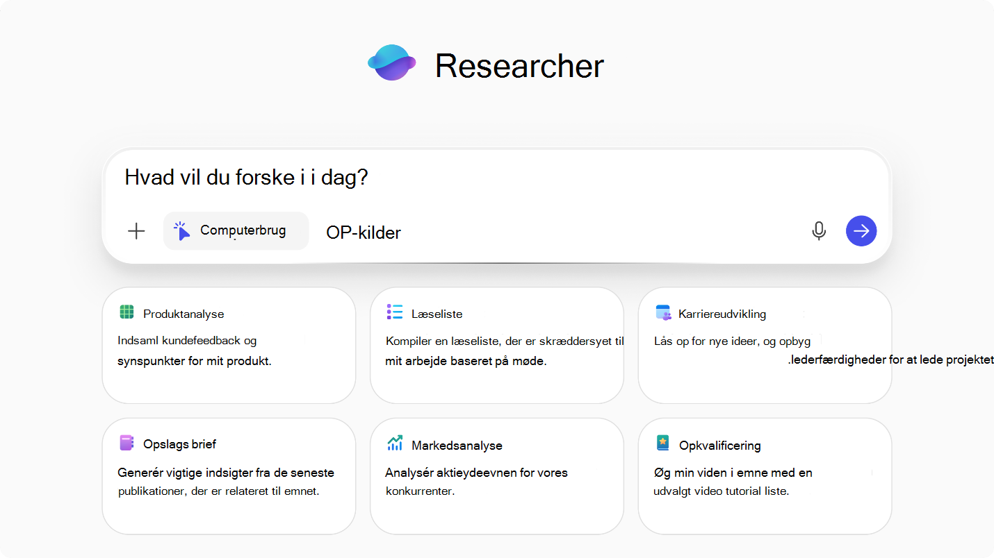 Skærmbillede, der viser Researcher med ComputerBrug.