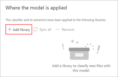 Skærmbillede af sektionen Hvor modellen anvendes med indstillingen Tilføj bibliotek fremhævet.