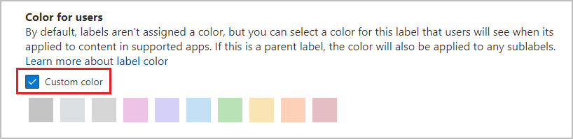 Konfiguration af farve på følsomhedsmærkat, når etiketten har en brugerdefineret farve.