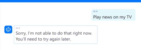 Skærmbillede af agenten, der fortæller brugeren, at den ikke kan gøre det, der blev bedt om.