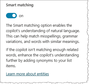 Skærmbillede af smart matching-indstillingen til/fra.