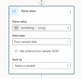 Skærmbillede, der viser valg af datatype for en Opdel værdi-node.