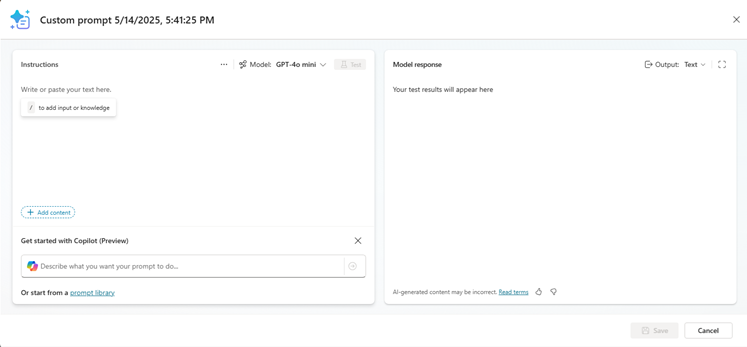 Skærmbillede af prompt builder prompts editor