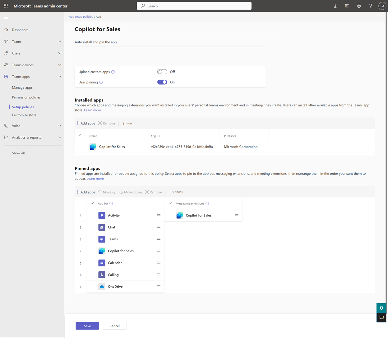 Skærmbillede, der viser politikken for Teams. Skærmbillede, der viser politikken for Teams.