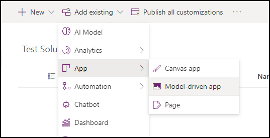 Add existing model-driven app