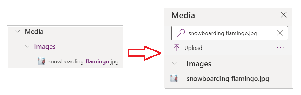 Medier, der er valgt fra søgeresultater, og som viser de relevante mediedetaljer.