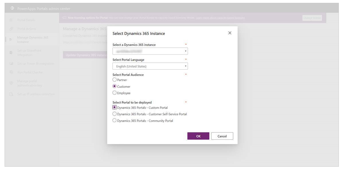 Vælge din Dynamics 365-forekomst Vælg din Dynamics 365-forekomst.