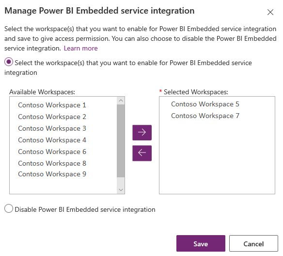 Administrer Power BI Embedded-tjenesteintegration.