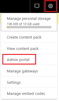 Vælg Admin-portal i Power BI-tjeneste.