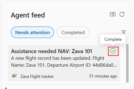 Knappen Markér som fuldført i agentfeedet
