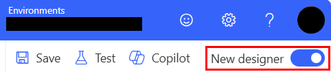 Skærmbillede af til/fra-feltet 'Ny designer'.