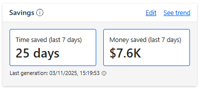 Screenshot of a savings card on cloud flow.