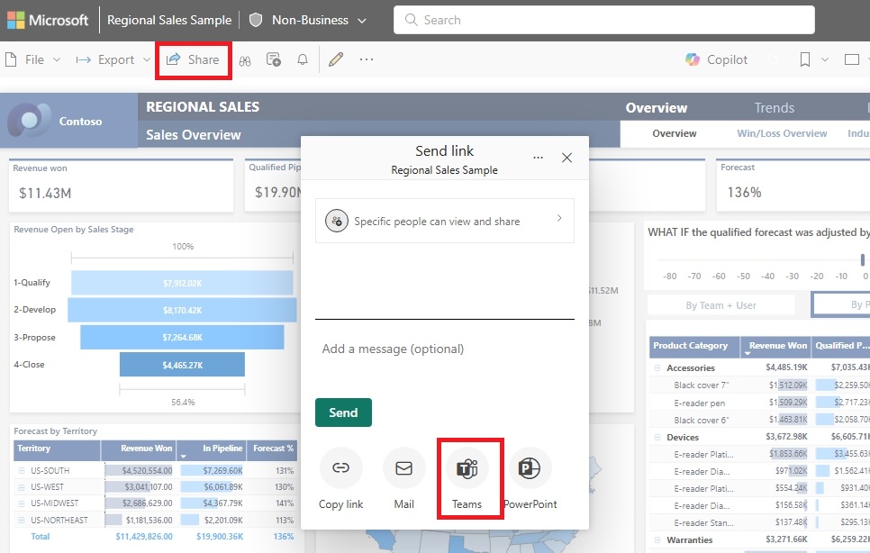 Skærmbillede, der viser dialogboksen Send link.