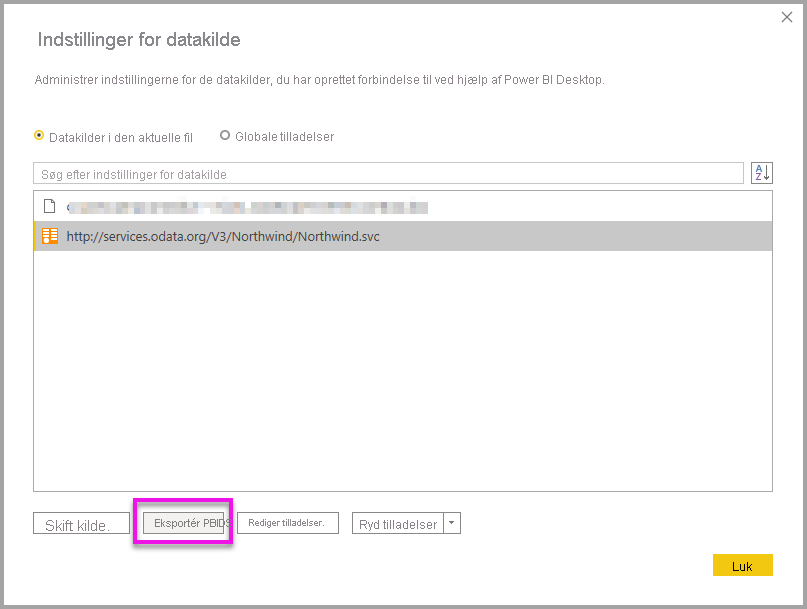 Screenshot that shows the Data source settings dialog box.