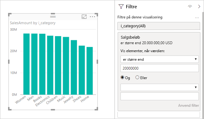 Screenshot showing showing measures that contain filters