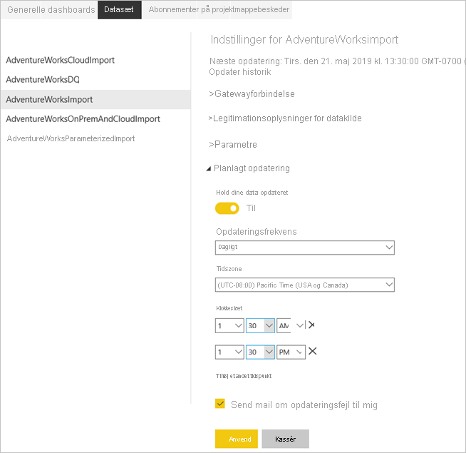 Konfigurer planlagt opdatering