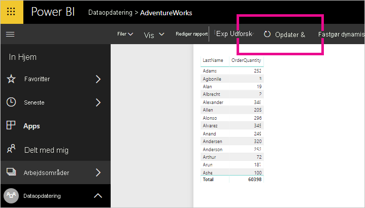 Opdater rapportvisualiseringer