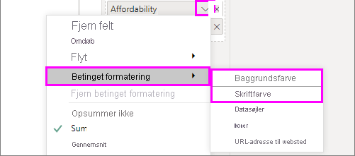 Background color or Font color in conditional formatting menu