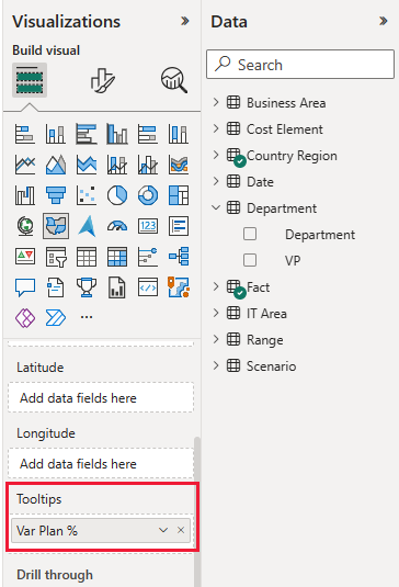 Skærmbilledet viser visualiseringspanelet med Tooltips fremhævet.