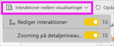 Screenshot of Power BI service, highlighting the Visual interactions dropdown.