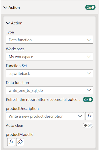 Skærmbillede, der viser konfigurationsdetaljerne for den endelige handling.