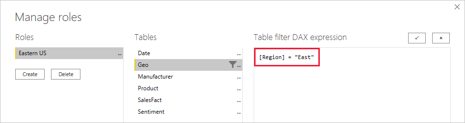 Skærmbillede, der viser, hvordan du definerer en statisk R L S-rolle.