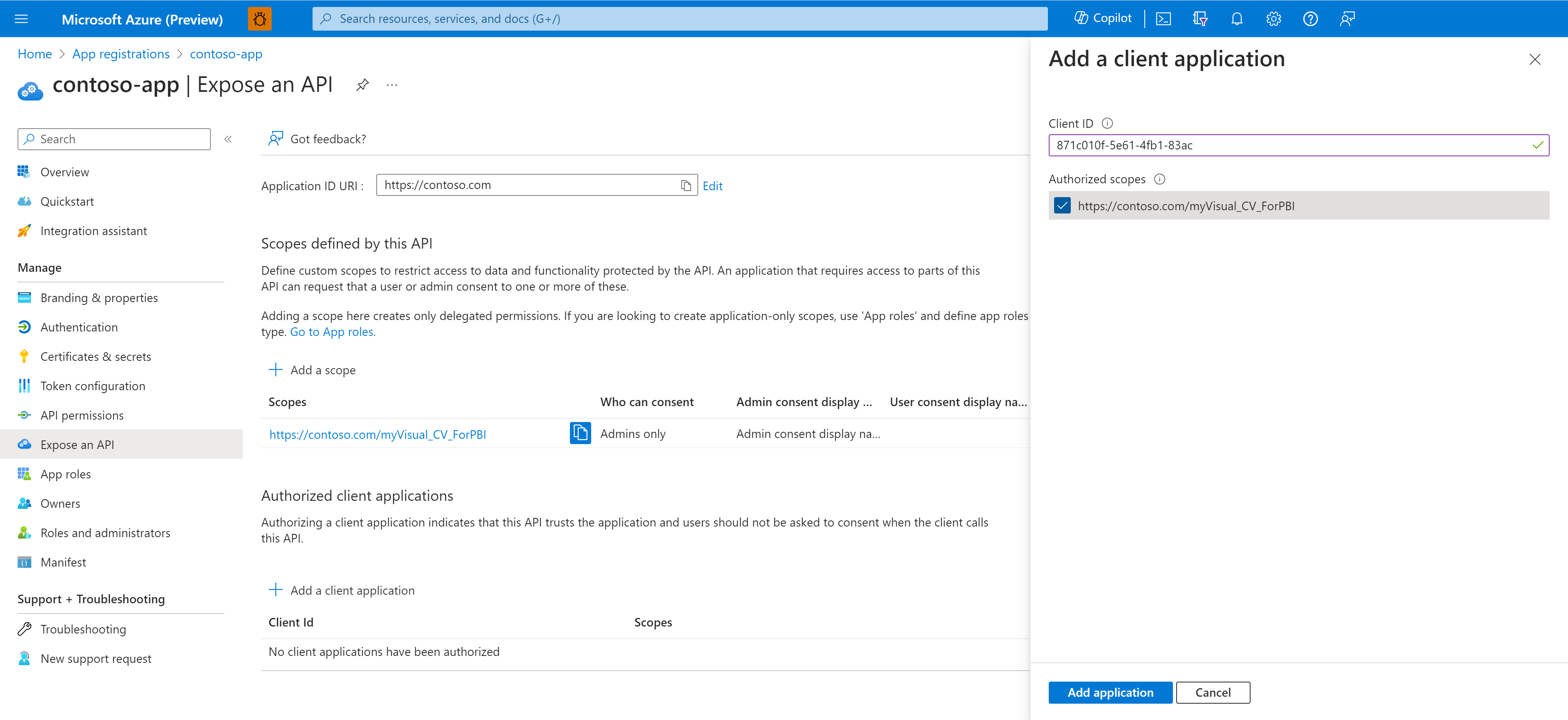 Skærmbillede, der viser brugergrænsefladen for at tilføje et klientprogram.