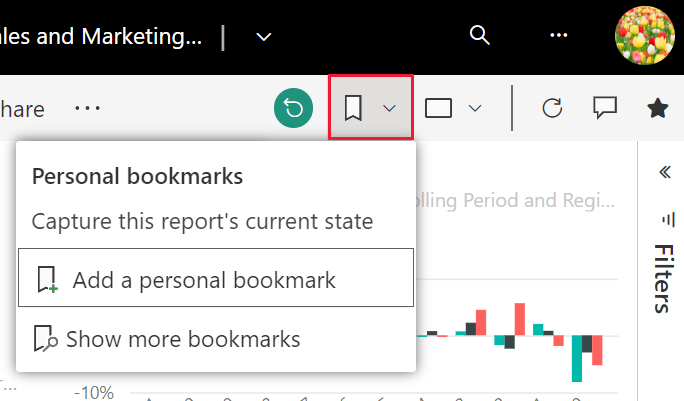 Et skærmbillede, der viser bogmærkemenuen på handlingslinjen.