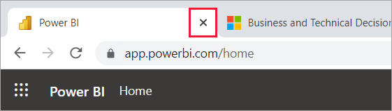 Skærmbillede af luk-knappen på browserfanen.