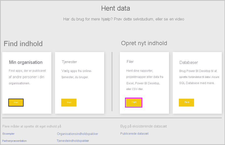 Screenshot of Power B I Desktop showing the Get Data screen.