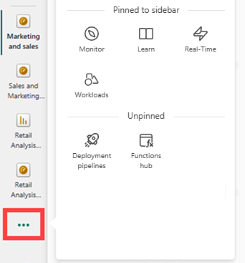 Skærmbillede af Power BI-tjeneste navigationsrude.