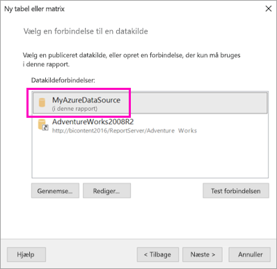 Screenshot showing My Azure data source.