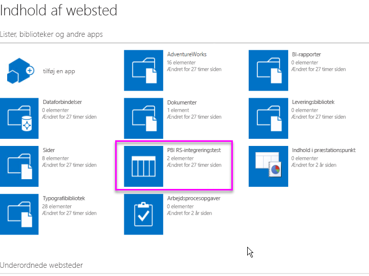 Skærmbillede af appen, der viser Siteindhold.