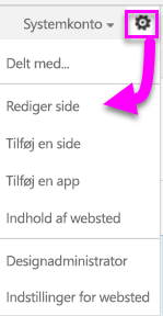 Skærmbillede af muligheden Rediger side.
