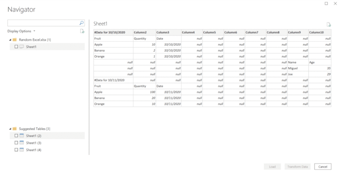 Genkendelse af en Excel-tabel i Power BI Desktop for Power BI-rapportserver.
