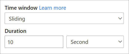 Screenshot that shows the duration setting for a sliding time window.