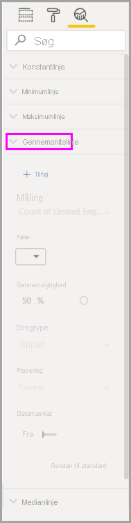 Skærmbillede af analyselinjeindstillingerne.