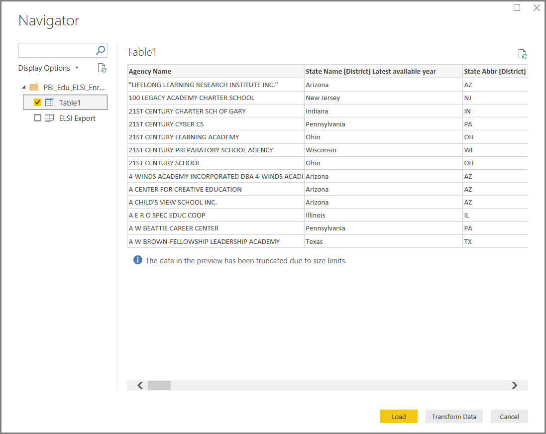 Excel-datakilde, dialogboksen Navigator, Hent data, Power BI Desktop
