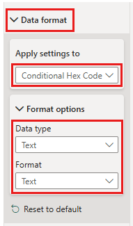 Skærmbillede af formateringsruden, der viser, at du skal anvende en datatype på din visuelle beregning af tekst.