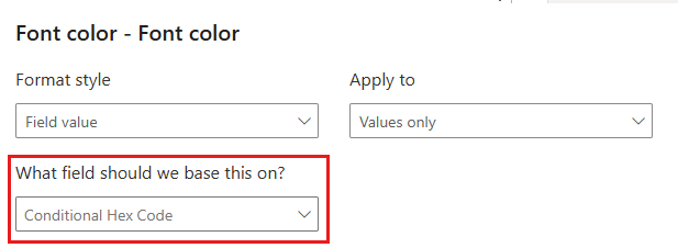 Skærmbillede af et vindue med betinget formatering, hvor visualiseringsberegningen er valgt.