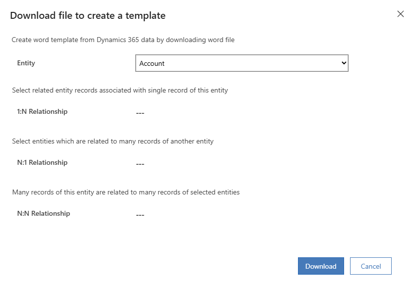 Skærmbillede af downloadfilen for at oprette en skabelondialogboks.