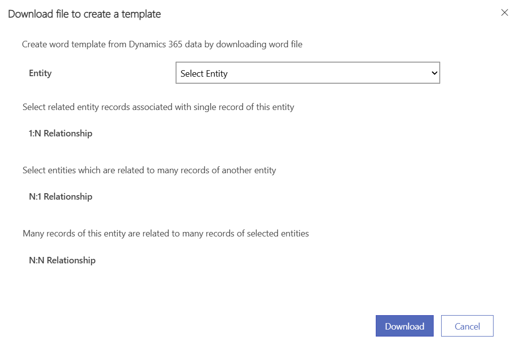 Skærmbillede af Download fil for at oprette en skabelondialogboks.