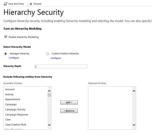 Skærmbillede, der viser, hvor du kan konfigurere hierarkisikkerhed i ældre brugergrænseflade.