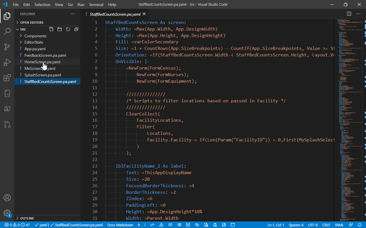 Visual Studio Code med professionel kode.