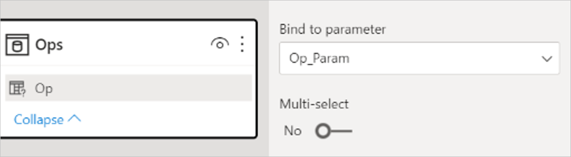 Skærmbillede, hvor Op bindes til parameteren Op_Param.