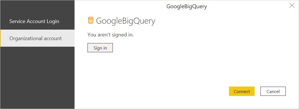 Log på Google BigQuery.