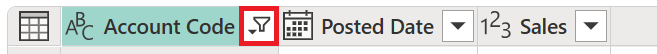 Skærmbillede af ikonet for anvendt filter i en kolonneoverskrift.