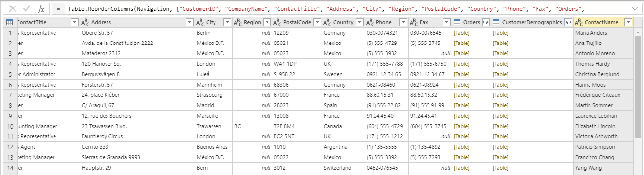 Tabel med kolonnen flyttet til den yderste højre side af tabellen.