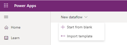 Importér Power Query-skabelon i Power Platform-dataflow.