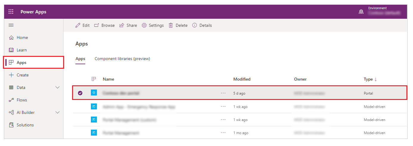 Vælg apps og en portal Vælg Apps og en portal.